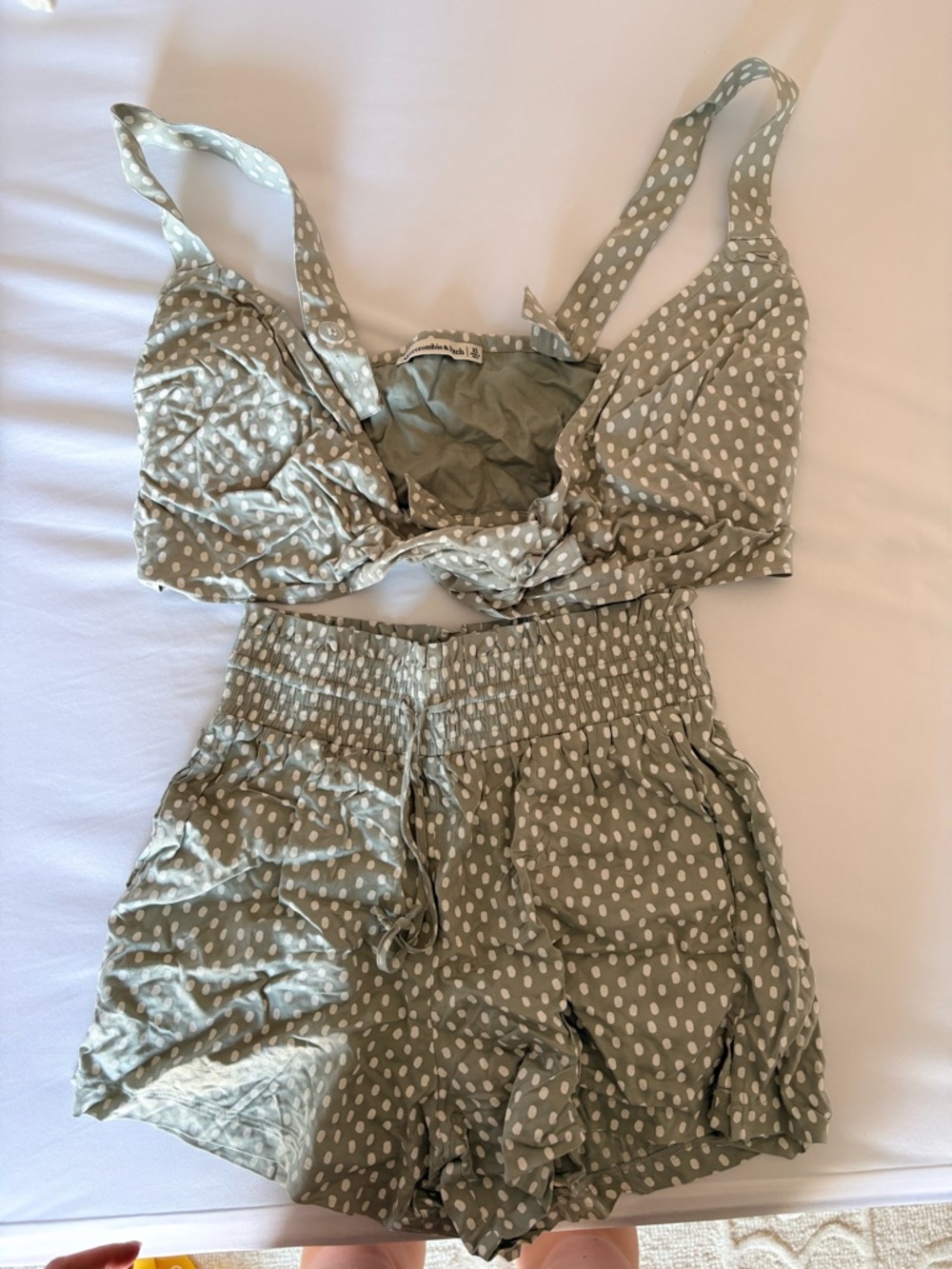 Abercrombie & Fitch Sage Green Polka Dot Top and Shorts